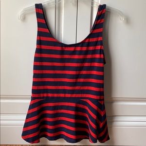 Express women’s red/navy striped peplum top, SMALL